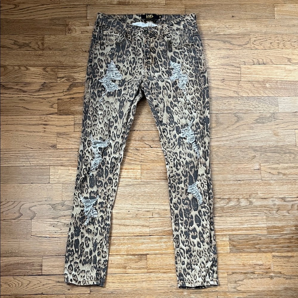 Lucky and Blessed Leopard Print Distressed Skinny Jeans